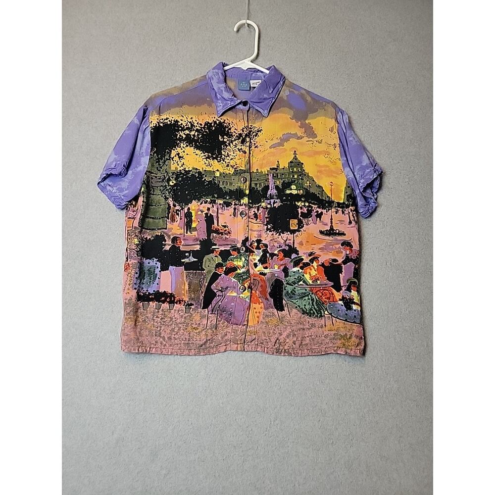 Half Moon Bay Multicolor Sequined SS City Print Button Up Shirt Women's Small